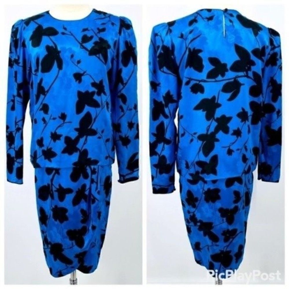 Flora Kung Vintage Blue silk dress long sleeve butterfly print midi BoxI
